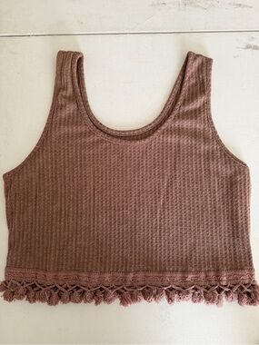Shein Waffle Knit Tank Top with Tassel Hem -Tan size 1XL